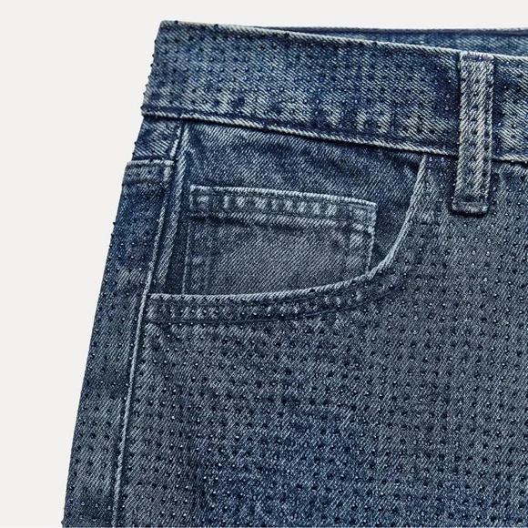 ZARA ZW COLLECTION RHINESTONE HIGH WAIST BOOTCUT BLOGGERS FAVORITE JEANS - Picture 11 of 15